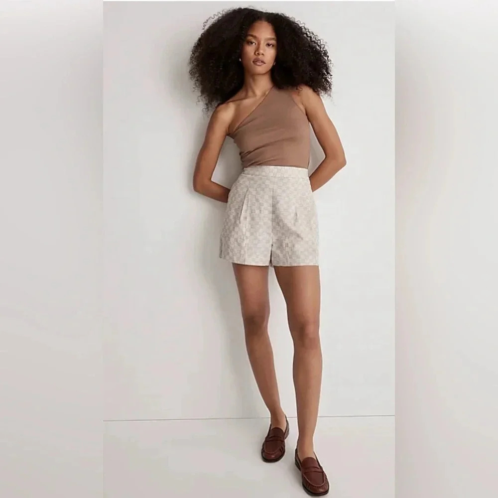 Madewell High Waist Jacquard Shorts in Cream/Brown, Sz M